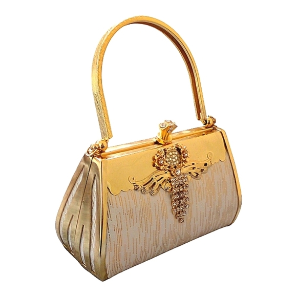 Vintage Handbags - Vintage gold white rhinestone clutch purse wallet​​